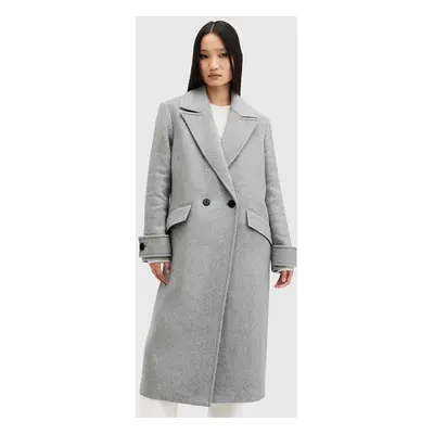 Kabát s příměsí vlny AllSaints MABEL COAT šedá barva, přechodný, dvouřadový, W006OZ