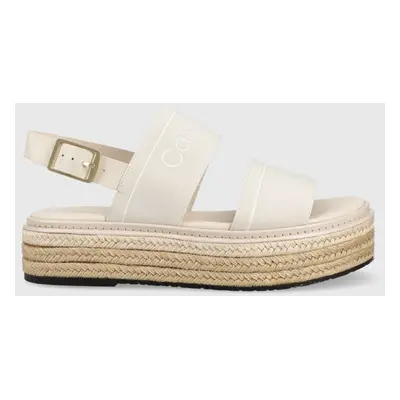 Sandály Calvin Klein FLATFORM WEDGE - HE dámské, bílá barva, na platformě, HW0HW01497