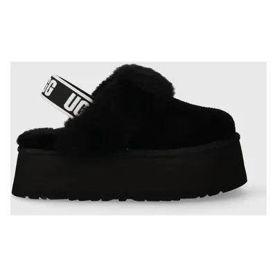 Semišové papuče UGG W Funkette černá barva, 1113474 BLK, 1113474.BLK