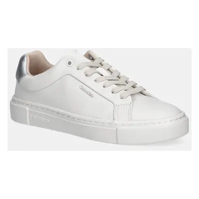 Kožené sneakers boty Calvin Klein CUPSOLE LACE UP W/ML - LTH bílá barva, HW0HW02288