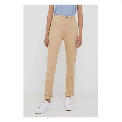 Kalhoty Pepe Jeans dámské, béžová barva, střih chinos, high waist