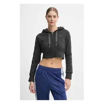 Mikina adidas Originals Femme Galore Short Fulzip Hoodie dámská, šedá barva, s kapucí, s aplikac