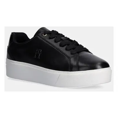 Kožené sneakers boty Tommy Hilfiger TH PLATFORM COURT SNEAKER černá barva, FW0FW08614