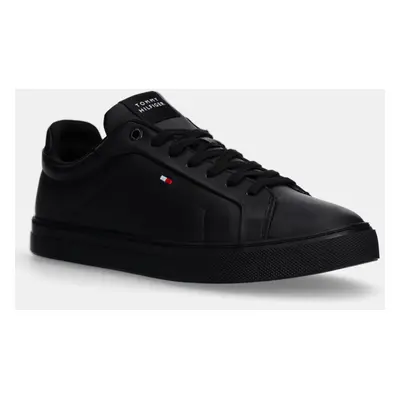 Kožené sneakers boty Tommy Hilfiger ICON COURT LTH FLAG ESS černá barva, FM0FM05317