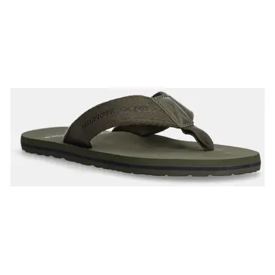 Žabky Tommy Hilfiger HILFIGER 85 BEACH SANDAL pánské, zelená barva, FM0FM05339