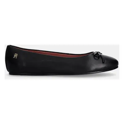 Kožené baleríny Tommy Hilfiger BALLERINA LEATHER FLAT BOW černá barva, FW0FW08359