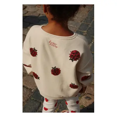 Dětská mikina Konges Sløjd LOU LADYBUG GLITTER SWEATSHIRT béžová barva, s aplikací, KS102204