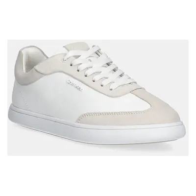 Kožené sneakers boty Calvin Klein CUPSOLE LACE UP - LTH SUE MIX bílá barva, HW0HW02435