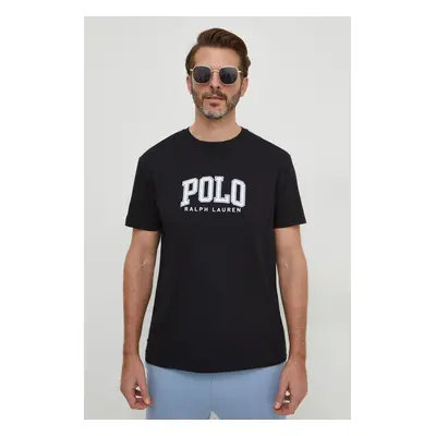 Bavlněné tričko Polo Ralph Lauren černá barva, s potiskem, 710934714