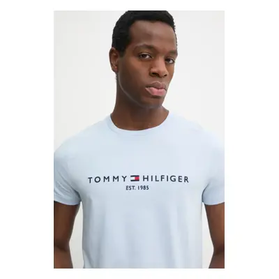 Bavlněné tričko Tommy Hilfiger modrá barva, s aplikací