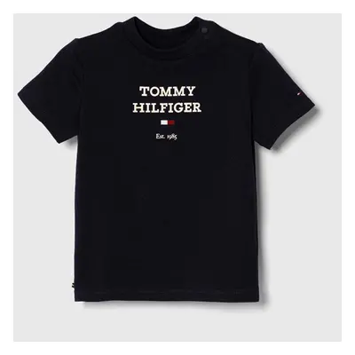 Kojenecké tričko Tommy Hilfiger tmavomodrá barva, s potiskem