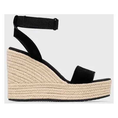 Semišové sandály Calvin Klein Jeans WEDGE SANDAL SU CON MG BTW dámské, černá barva, na platformě