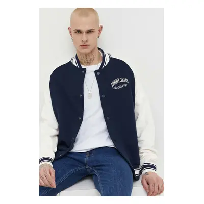 Bavlněná mikina Tommy Jeans pánská, tmavomodrá barva, vzorovaná, DM0DM18400