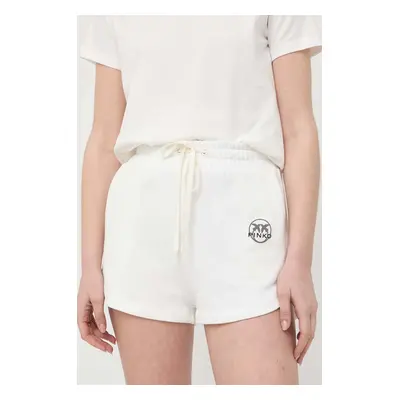 Bavlněné šortky Pinko bílá barva, s potiskem, high waist