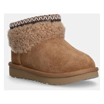 Dětské semišové zimní boty UGG CLASSIC ULTRA MINI MAXI CURLY hnědá barva, 1157730T