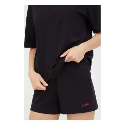 Šortky HUGO černá barva, high waist, 50490596