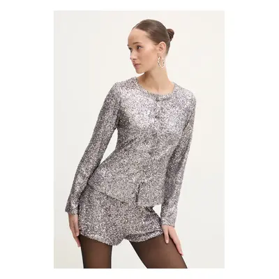 Košile Never Fully Dressed Gunmetal Alexa Sequin Cardigan stříbrná barva, regular, NFDTO1583