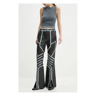 Kožené kalhoty Stand Studio Moto Trousers Detailed dámské, černá barva, zvony, high waist, 62287