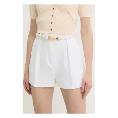 Kraťasy Elisabetta Franchi dámské, bílá barva, hladké, high waist, SH00542E2