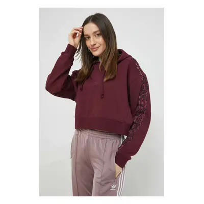 Bavlněná mikina adidas Originals dámská, fialová barva, s kapucí, hladká