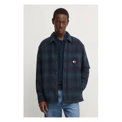 Bavlněná košile Tommy Jeans tmavomodrá barva, relaxed, s klasickým límcem, DM0DM19657