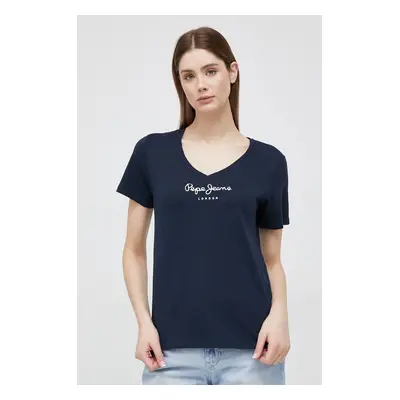 Bavlněné tričko Pepe Jeans Wendy V Neck tmavomodrá barva