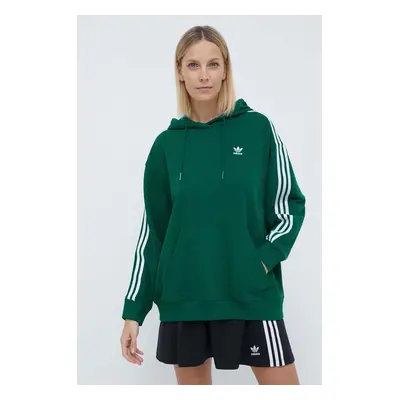 Mikina adidas Originals 3-Stripes Hoodie OS dámská, zelená barva, s kapucí, s aplikací, IN8400