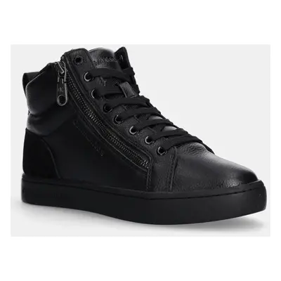 Kožené sneakers boty Calvin Klein Jeans CLASSIC CUPSOLE ZIP MID IN černá barva, YM0YM01156