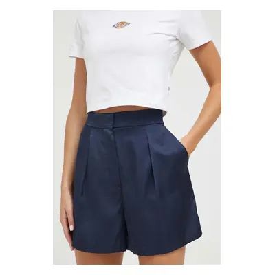 Kraťasy Abercrombie & Fitch dámské, tmavomodrá barva, hladké, high waist