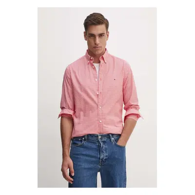 Bavlněná košile Tommy Hilfiger červená barva, slim, s límečkem button-down