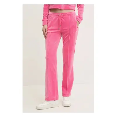 Velurové teplákové kalhoty Juicy Couture TINA TRACK PANT růžová barva, s aplikací, JCAPW045