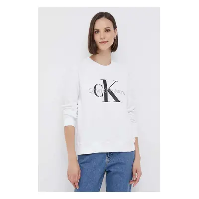 Bavlněná mikina Calvin Klein Jeans dámská, bílá barva, s potiskem, J20J219140