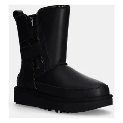 Kožené sněhule UGG Classic Short Moto Boot černá barva, 1164710-BLK