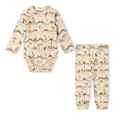 Kojenecká sada Konges Sløjd BASIC BODY/PANTS SET GOTS béžová barva, KS101888