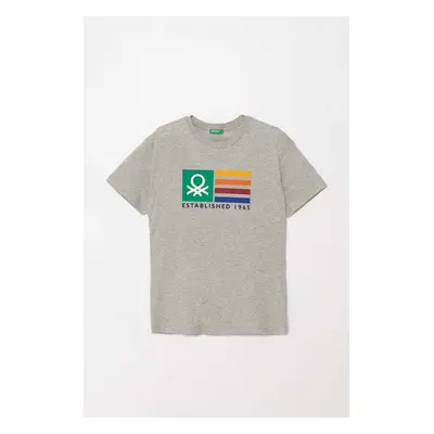 Dětské bavlněné tričko United Colors of Benetton šedá barva, s potiskem, 3I1XC10JL