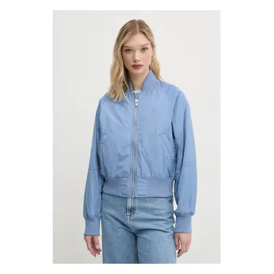 Bomber bunda Tommy Jeans modrá barva, přechodná, oversize, DW0DW19316