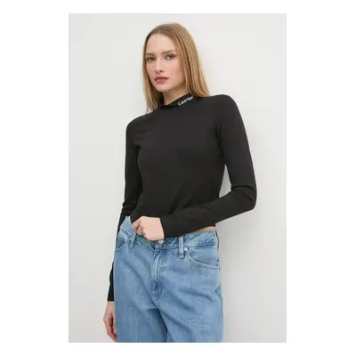 Tričko s dlouhým rukávem Calvin Klein Jeans černá barva, s pologolfem, J20J224763