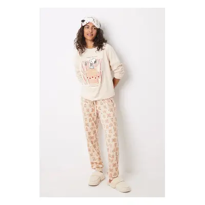 Pyžamo women'secret SNOOPY béžová barva, 3138636