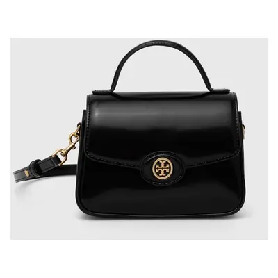 Kožená kabelka Tory Burch Robinson Spazzolato Small černá barva, 147467.001