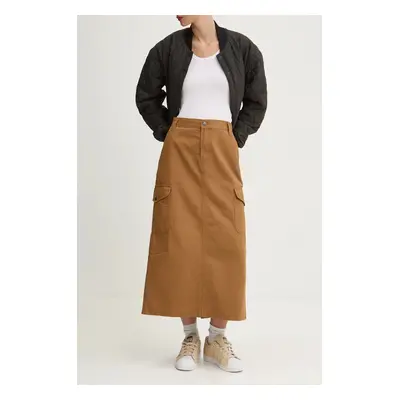 Bavlněná sukně Dickies DUCK CANVAS hnědá barva, midi, áčková, DK0A4Z2R