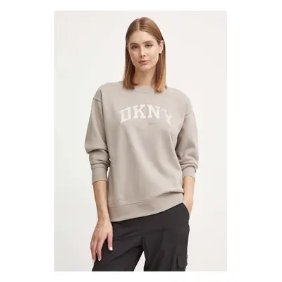 Mikina Dkny dámská, hnědá barva, s aplikací, DP4T9809