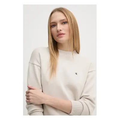 Bavlněný svetr Calvin Klein Jeans béžová barva, J20J224802