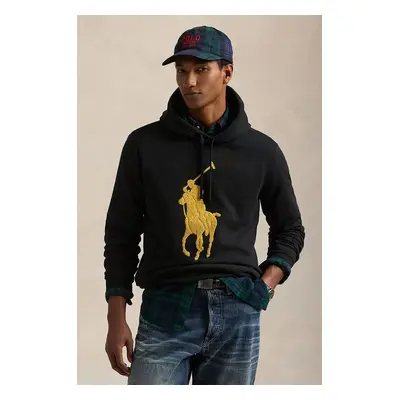 Mikina Polo Ralph Lauren pánská, černá barva, s kapucí, s aplikací, 710952241