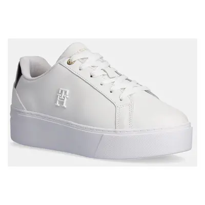 Kožené sneakers boty Tommy Hilfiger TH PLATFORM COURT SNEAKER bílá barva, FW0FW08614