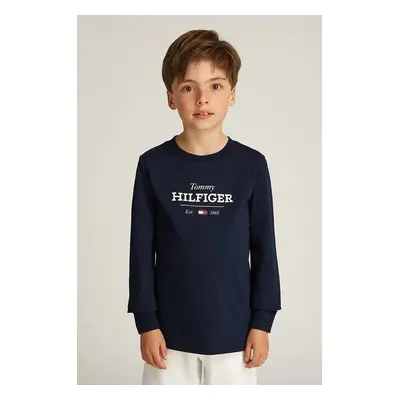 Dětské bavlněné tričko s dlouhým rukávem Tommy Hilfiger černá barva, s potiskem, KB0KB09633