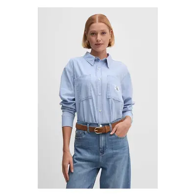 Džínová košile Calvin Klein Jeans dámská, relaxed, s klasickým límcem, J20J224343