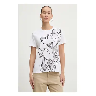 Bavlněné tričko Desigual MICKEYDRAWING bílá barva, 24WWTKA1