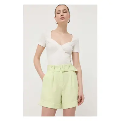 Kraťasy Guess dámské, zelená barva, hladké, high waist