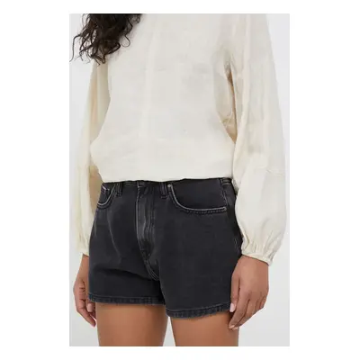 Džínové šortky Pepe Jeans Suzie dámské, černá barva, hladké, high waist