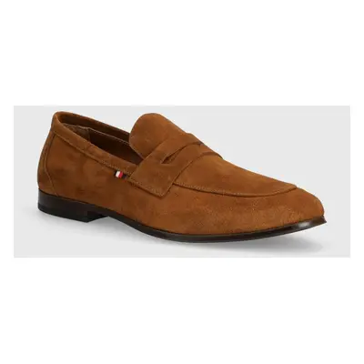 Semišové mokasíny Tommy Hilfiger CASUAL LIGHT FLEXIBLE SDE LOAFER pánské, hnědá barva, FM0FM0498